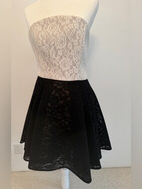 ABS Allen Schwartz Strapless Lace Dress in White and Black